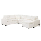 Chenille Sectional Sofa Pull-out Sofa Bed, L-Shape Sleeper Sofa with Storage Ottoman, 3 Pillows and Charging Devices