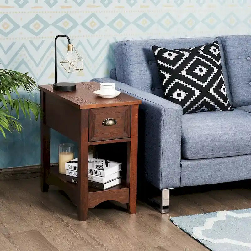 Gymax Set of 2 Contemporary Side End Table Compact Table w/ Drawer - 13  X 22  X 23  (L X W X H)