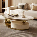 51 Modern Pandora Oval Coffee Table with Glossy Sintered stone top, Luxury Coffee Table, Stainless Steel Legs for Livingroom