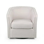 Swivel Accent Chair, Classic Round Barrel Style, Wheat Beige Fabric
