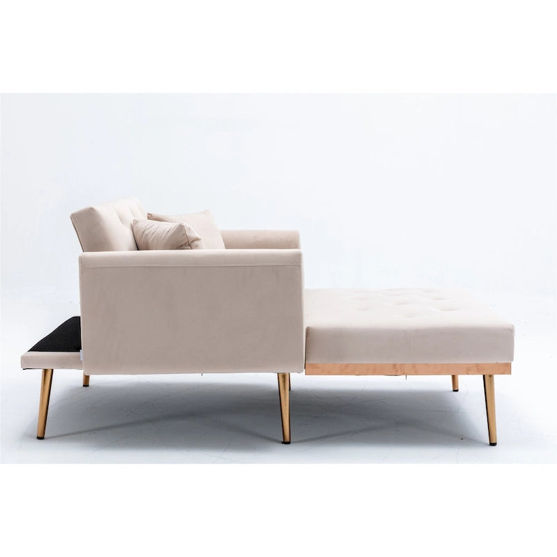 Velvet Upholstered Tufted Living Room Sleeper Sofa Chair With Rose Golden feet