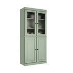 100% Solid Wood Pantry Cabinet with Frosted Glass Doors, Solid Doors, 2-Drawers and Adjustable Shelves