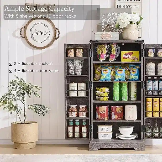 47 Farmhouse Kitchen Pantry, Storage Cabinet with Barn Doors - N/A