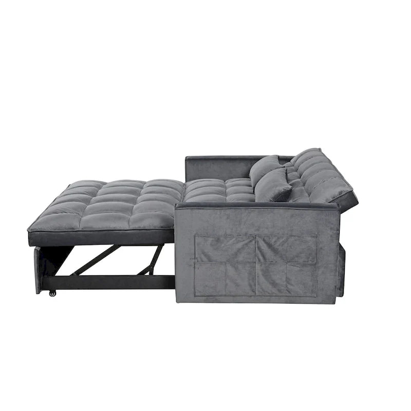 Modern Velvet Futon Loveseat with Reclining Backrest & Pockets, Seats 2 â€?Dark Gray / Light Gray / Blue / Black
