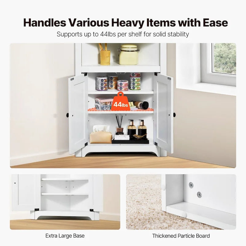 Corner Cabinet 32 with 2 Doors and Adjustable Shelves for Home Storage - 25.4 x 12.8 x 33.3 in