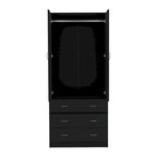 19  Modern Double-door Armoire with 3 Drawers and 1 Hanging Rod for Bedroom