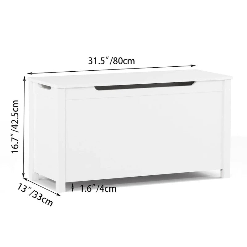 Kids Wooden Toy Box Storage with Safety Hinged Lid for Ages 3+