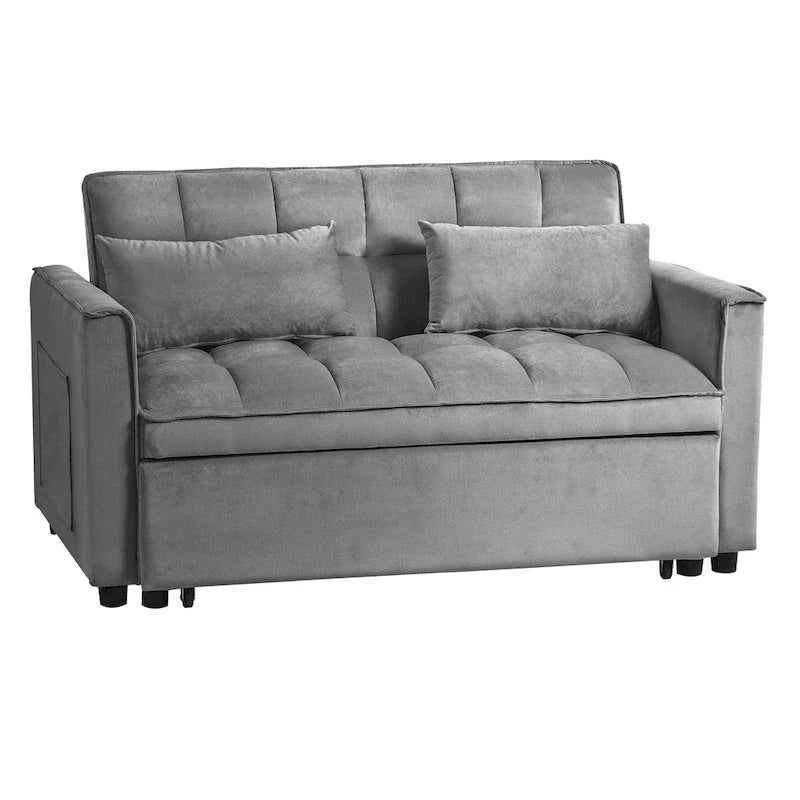Modern Velvet Futon Loveseat with Reclining Backrest & Pockets, Seats 2 â€?Dark Gray / Light Gray / Blue / Black