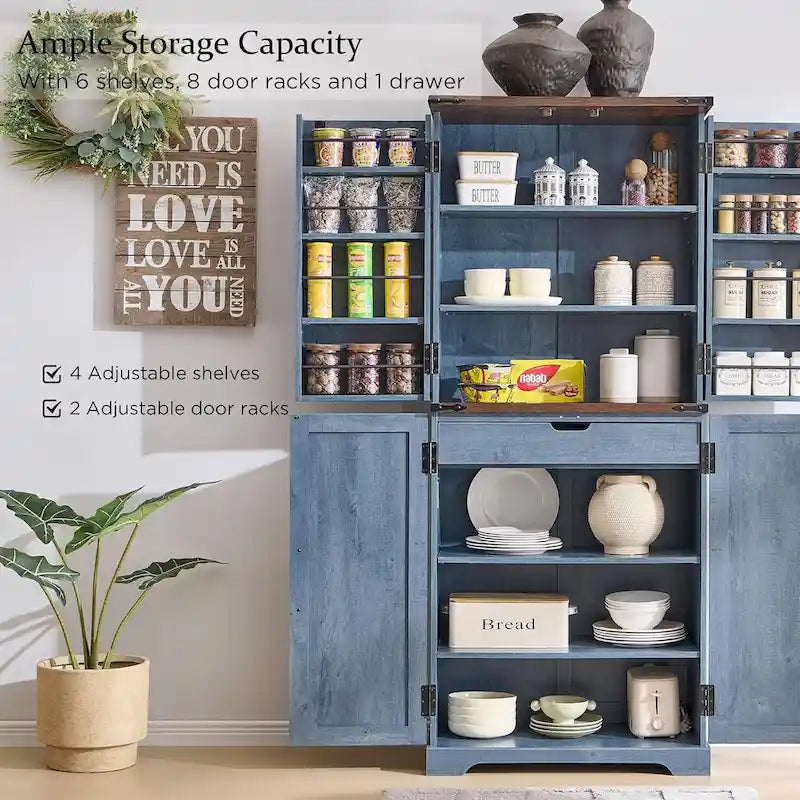 72 Tall Farmhouse Kitchen Pantry, Storage Cabinet with Barn Doors - N/A