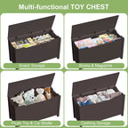 Kids Wooden Toy Box Storage with Safety Hinged Lid for Ages 3+