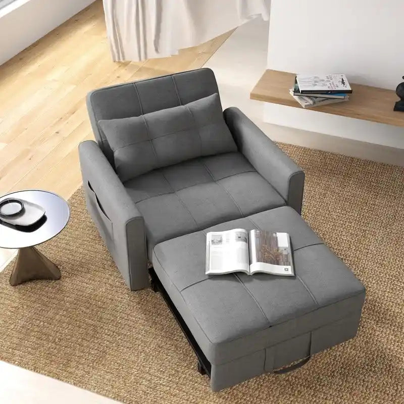 3-in-1 Pull-Out Sofa Bed Sleeper Chair , Convertible Adjustable Foldable Upholstered Lounge Couch