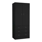 19  Modern Double-door Armoire with 3 Drawers and 1 Hanging Rod for Bedroom