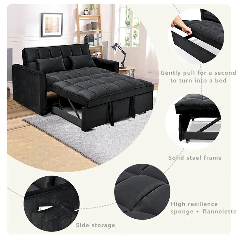 Modern Velvet Futon Loveseat with Reclining Backrest & Pockets, Seats 2 â€?Dark Gray / Light Gray / Blue / Black