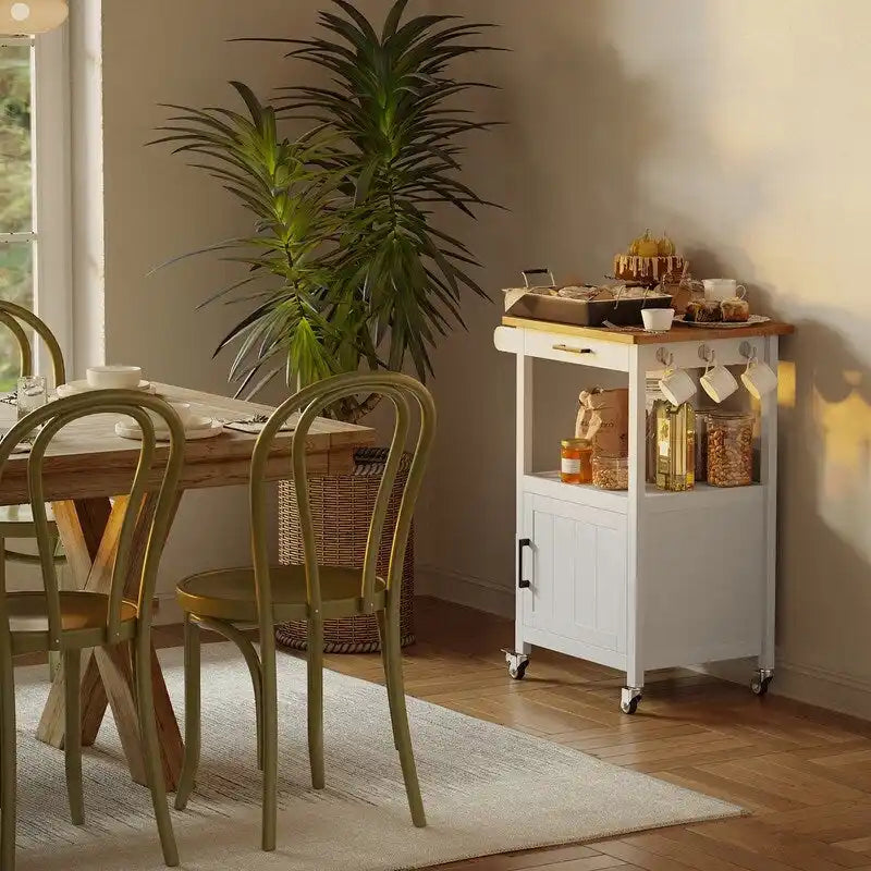 Wooden Kitchen Island Trolley Cart with Drawers