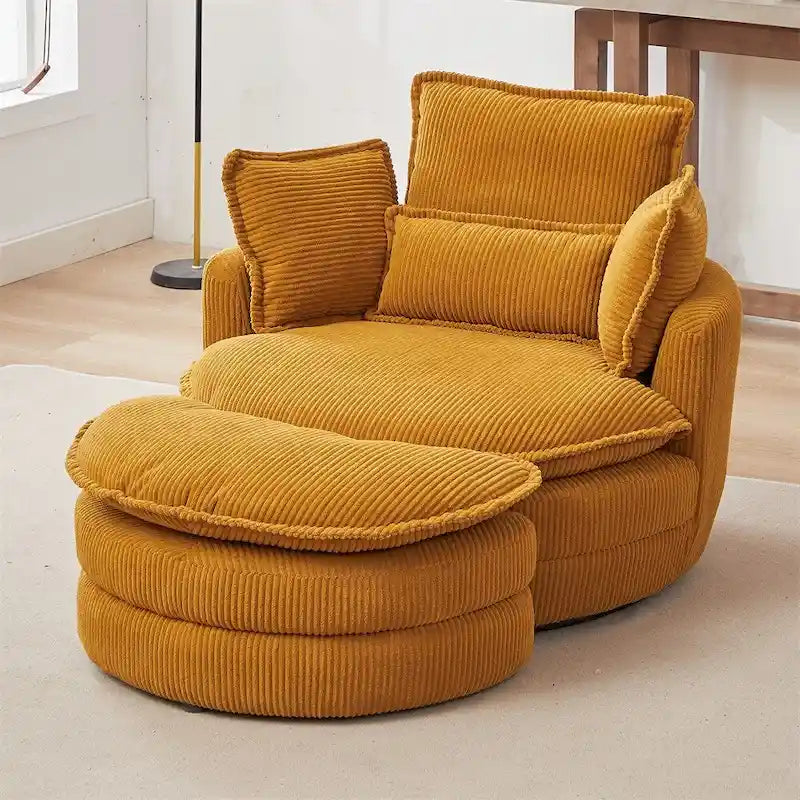 Oversized Swivel Chair with Moon Storage Ottoman with 4 Pillows