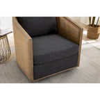 Swivel Barrel Chair, Comfy Round Accent Chair, 360 Degree Swivel Barrel Club Chair, Leisure Arm Chair with Rattan Woven Frame