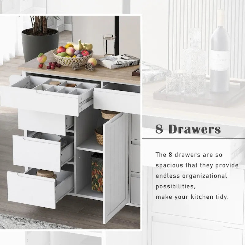 53 in. W Kitchen Island with Countertop and Drawers - N/A