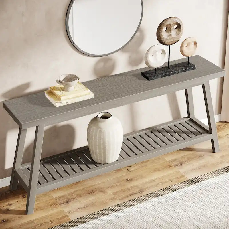70.9 Inches Farmhouse Console Entryway Table 2 Tiers Narrow Long Behind Couch Sofa Table
