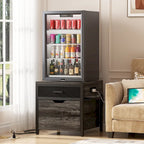 Mini Fridge Stand with Charge Station, Side/ End Table with Storage Drawers and Rolling Cabinet