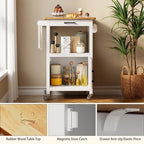 Wooden Kitchen Island Trolley Cart with Drawers