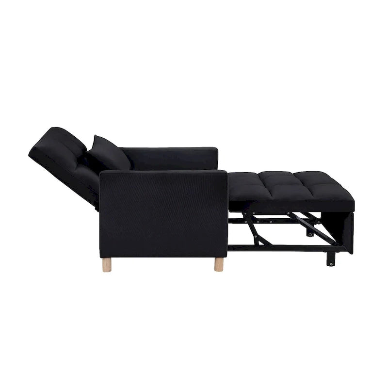 3-in-1 Convertible Sleeper Sofa Lounge Chair Bed, Black