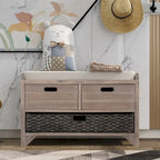 Wood Storage Bench with 2 Woven Baskets by Harper&Bright Designs