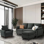 3-Piece Living Room Sectional Sofa Set with Chair and Ottoman