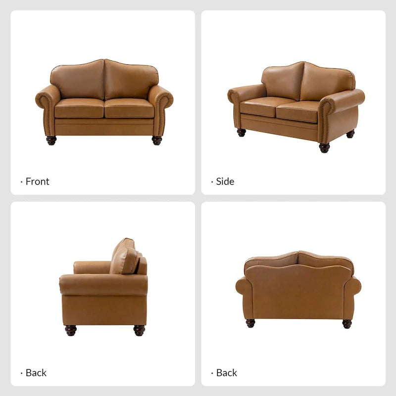 Angel Transitional Genuine Leather Sofa With Tufted Back by HULALA HOME